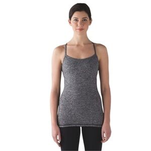 Lululemon Power Y Tank in Heathered Black SZ 10 yoga athletic Athleisure